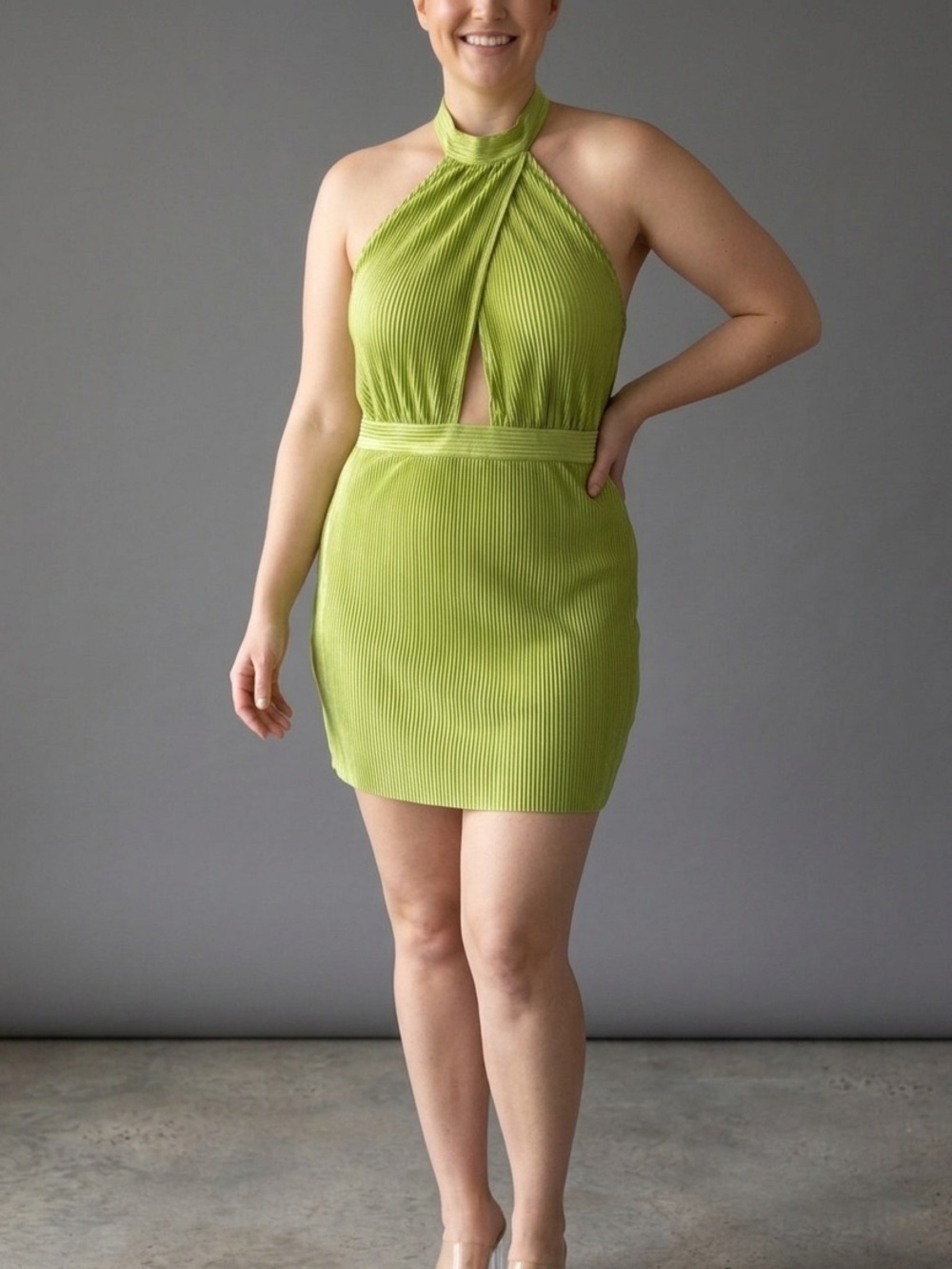 Sincerly Jules Lime Halter Twist Cutout Mini Dress